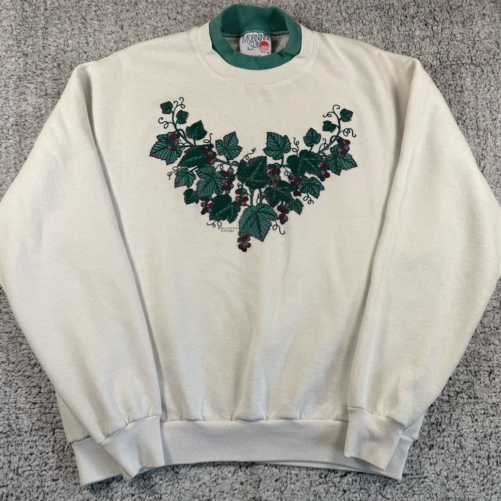 Vintage Morning Sun Made in USA Grape Vine Botanical Crewneck Sweatshirt XL